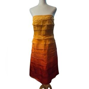 Kay Unger Tiered Ombre 100% Silk Strapless Dress Midi Length Size 6 Back Zip Up